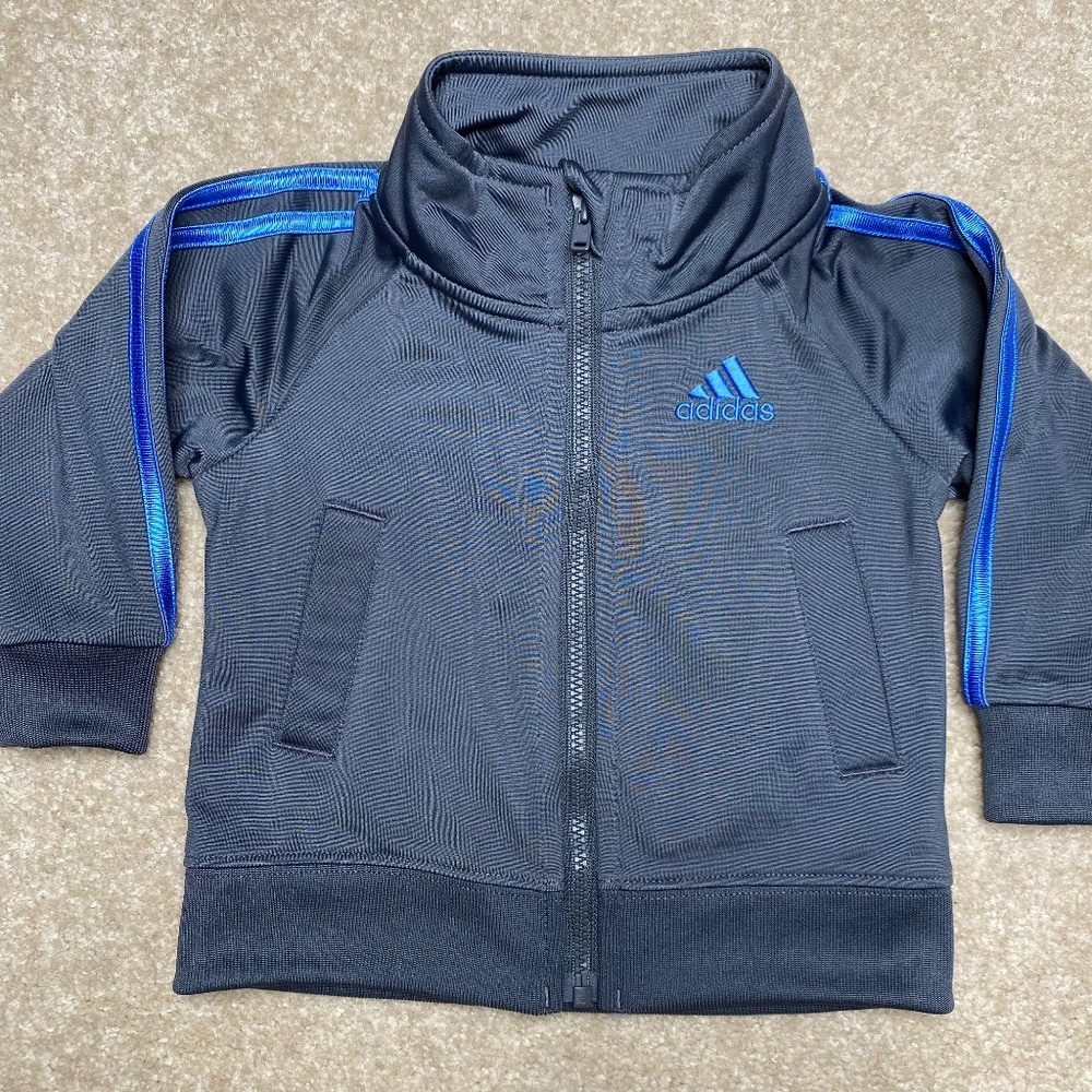 3/$30! Blue gray Adidas zipper boys jacket size 3 months